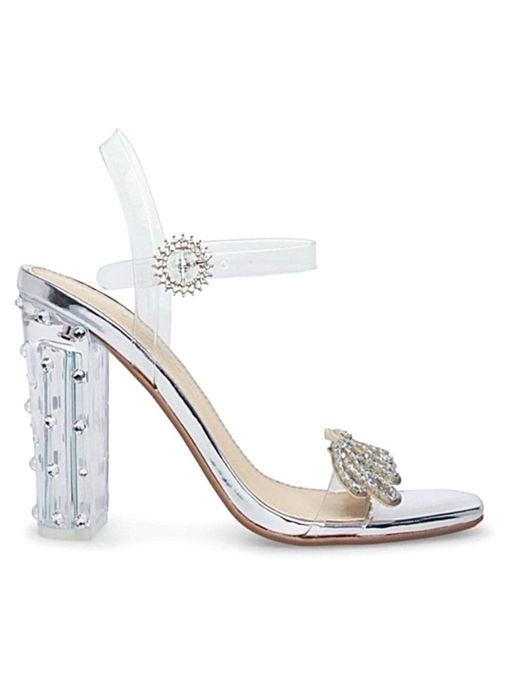 BETSEY JOHNSON BLUE Silver Lucite Block Heel Pumps Glitter Bridal Wedding